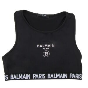 Balmain Kids Graphic Logo Print Scoop Neck Crop Top Size 16